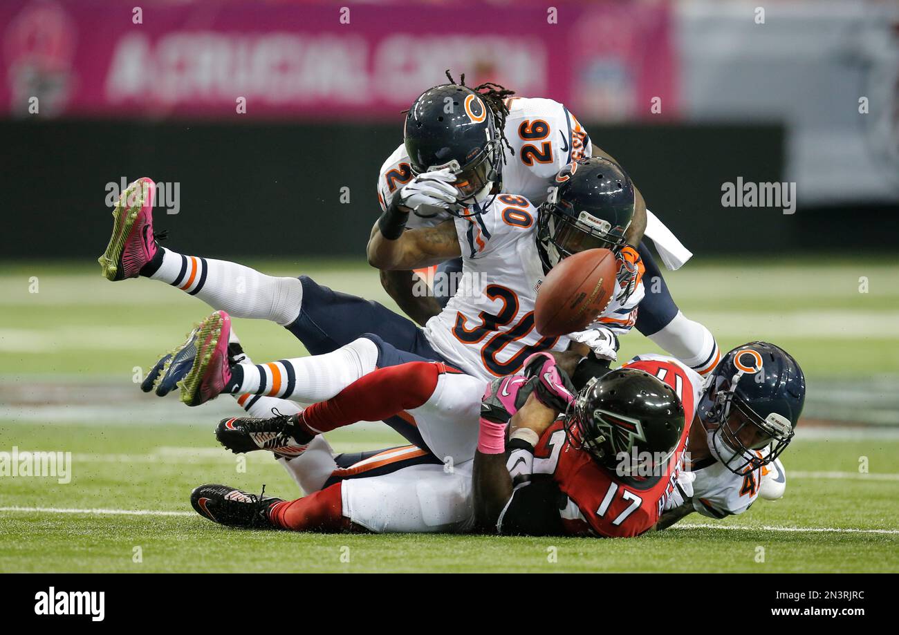 Atlanta Falcons wide receiver Devin Hester 17 looses control of