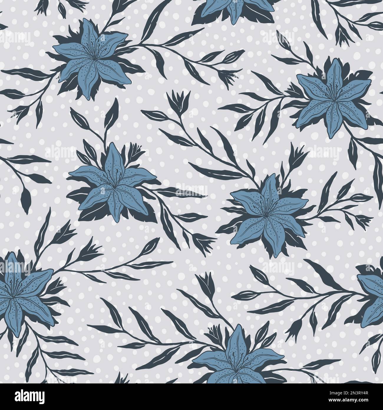 Lily flower seamless pattern. Vector illustration floral design background. Stock Vector