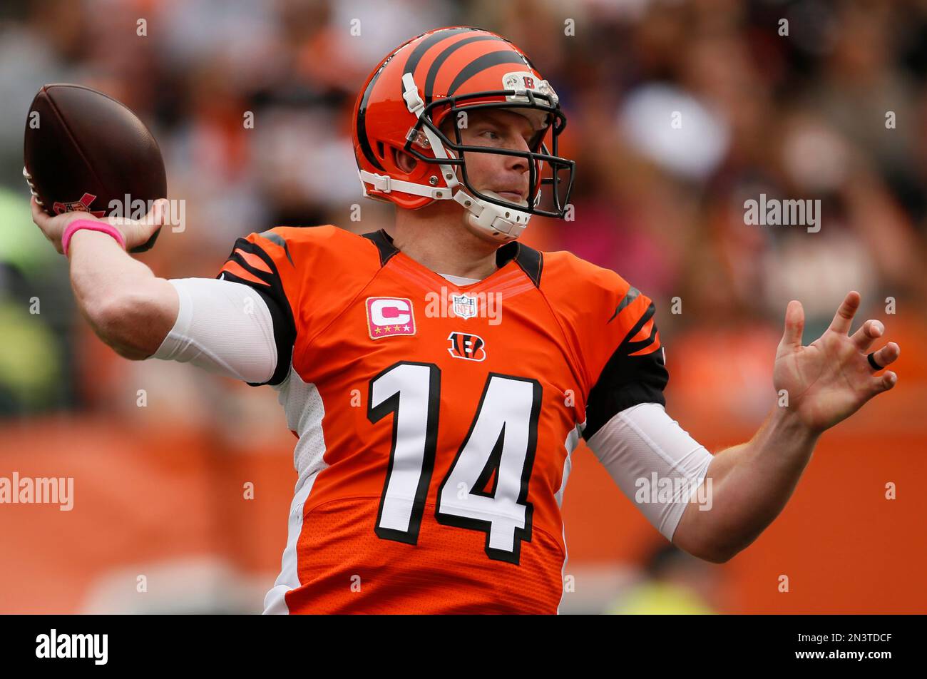 Cincinnati Bengals quarterback Andy Dalton passes against the Carolina