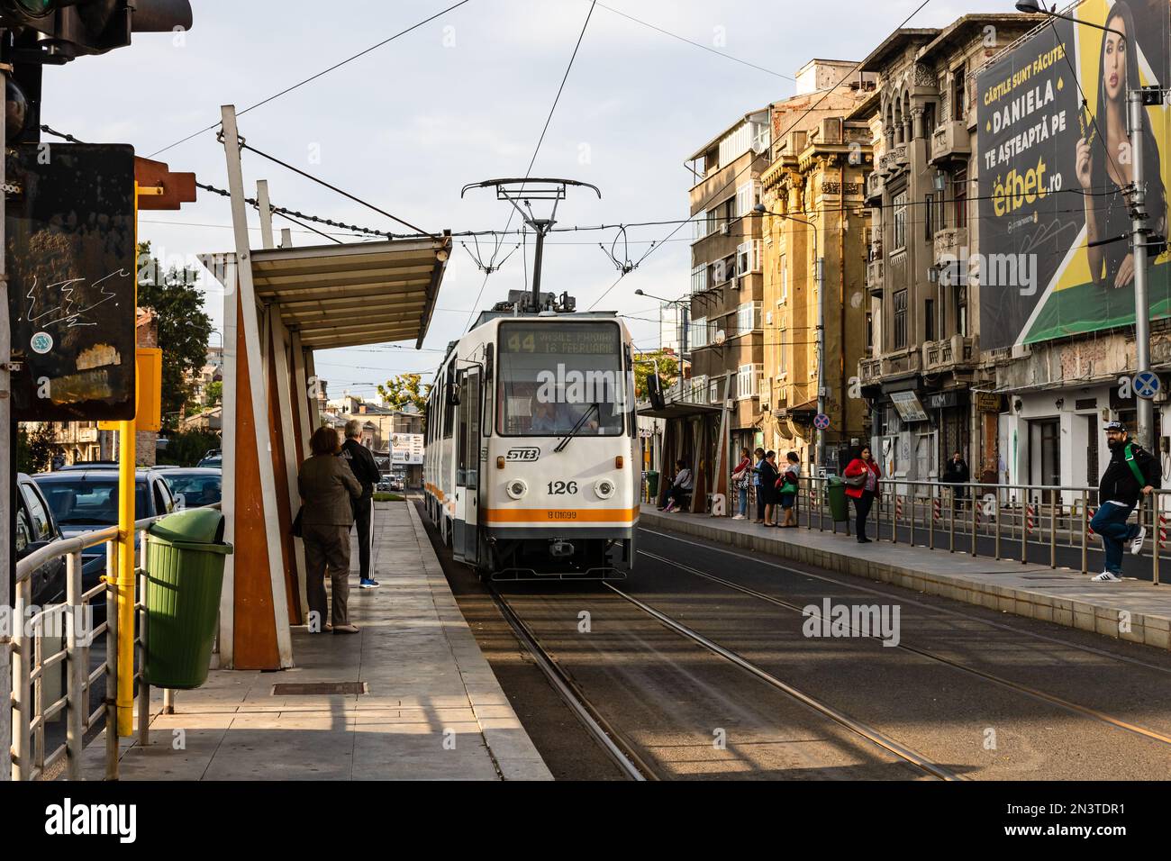 Tram in traffic. Public transport Bucharest, Romania, 2022 Stock Photo ...