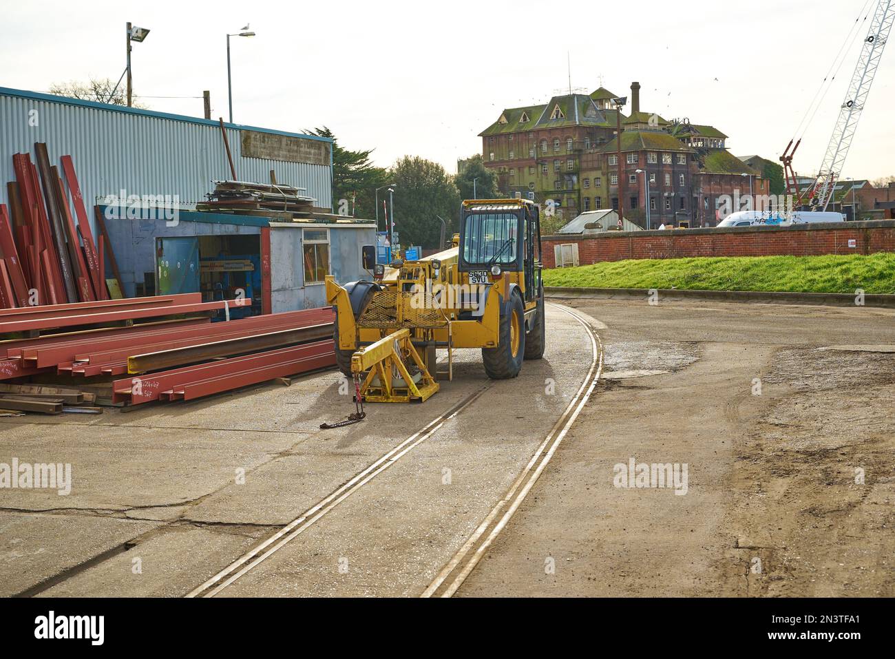 Old construction telehandler in a yard in Ipswich, UK Stock Photo Alamy
