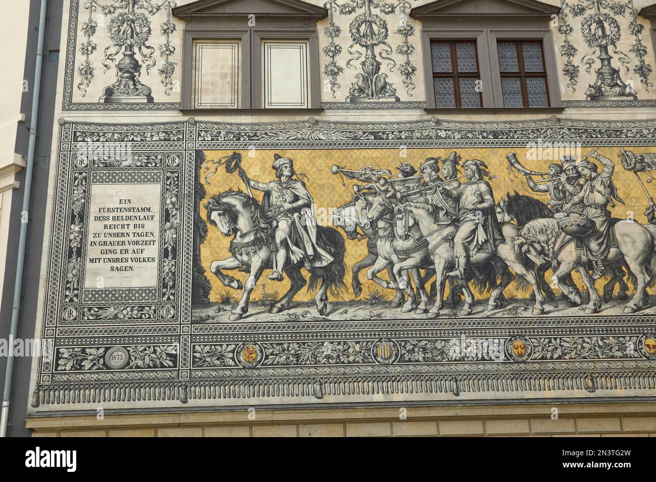 Porcelain Mural of Margraves, Dukes, Electors and Kings, Partial View, Dresden, Saxony, Germany Stock Photo