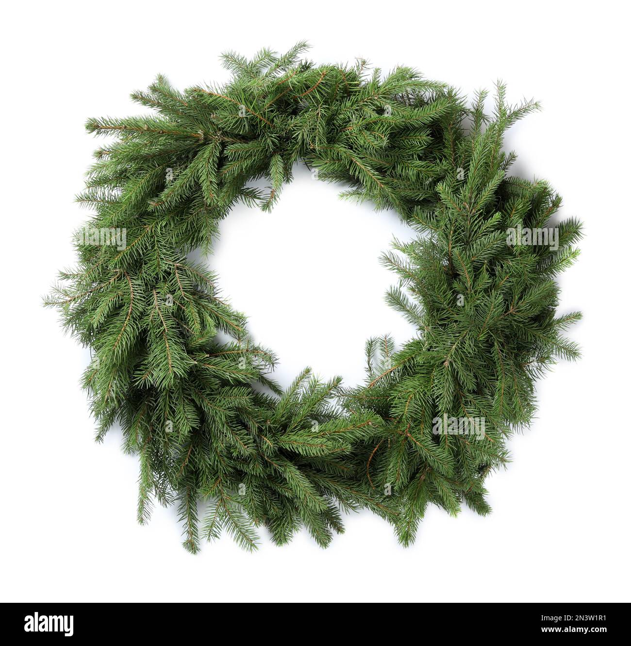 Christmas wreath made of fir branches on white background Stock Photo ...