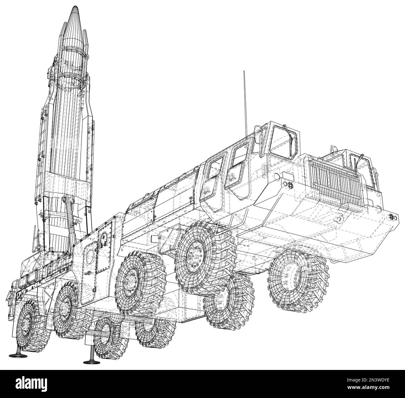 Medium Range Ballistic Missile. Incendiary, thermobaric, strategic nuclear weapon. Vector created of 3d Stock Vector