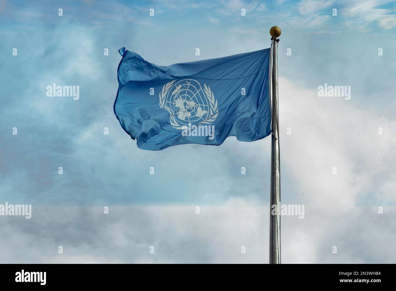 Flag, United Nations, UN Headquarters, Manhattan, New York Stock Photo