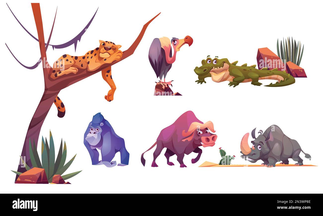 wild animals on white background illustration Stock Vector