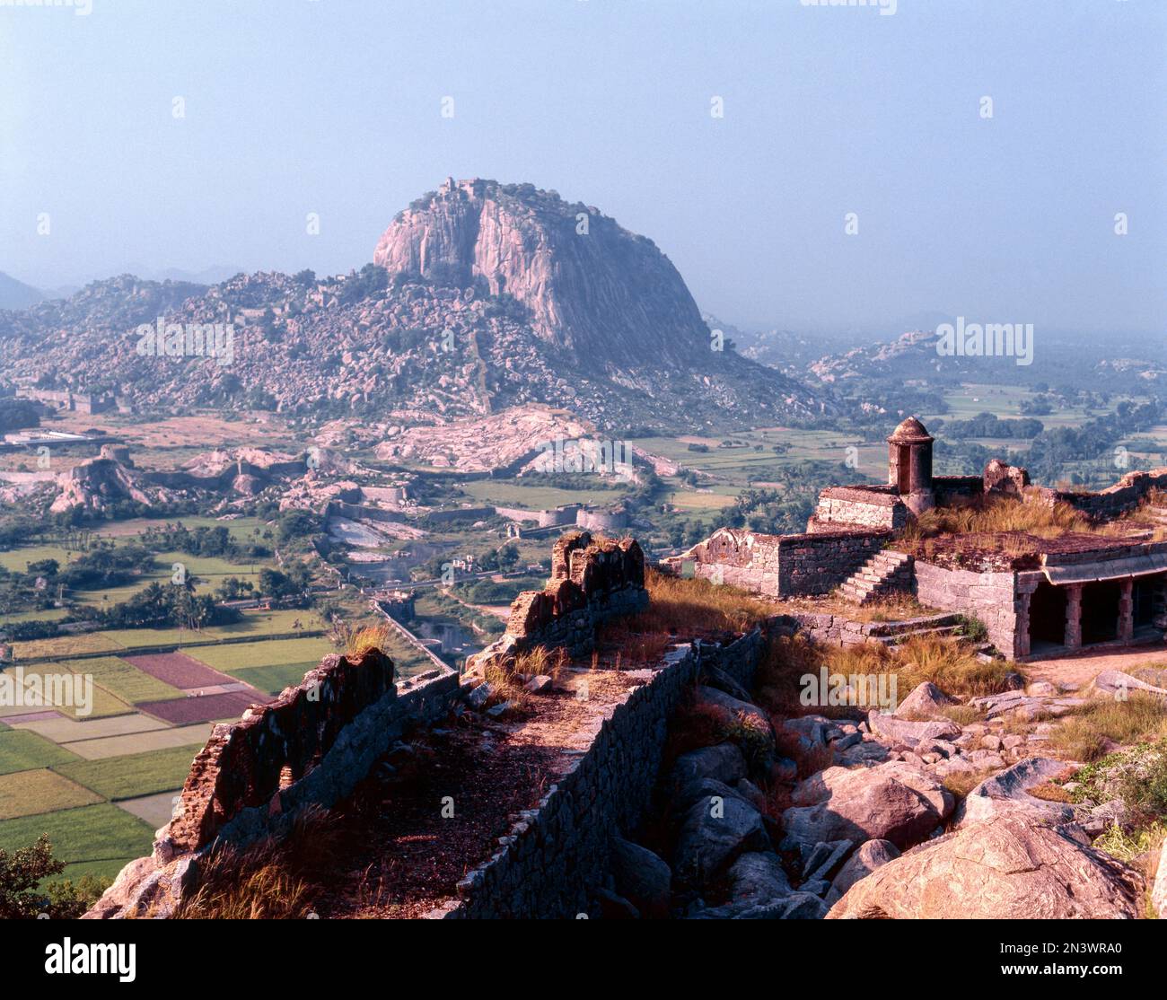 13th century Gingee fort built on three hills, Krishnagiri, Rajagiri and Chandragiri forming a triangle, Tamil Nadu, South India, India, Asia Stock Photo