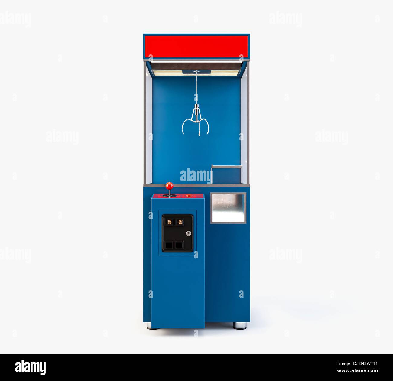 An empty arcade type claw grabber game on an isolated white background - 3D render Stock Photo