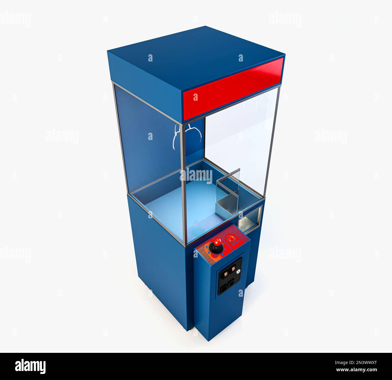 An empty arcade type claw grabber game on an isolated white background - 3D render Stock Photo