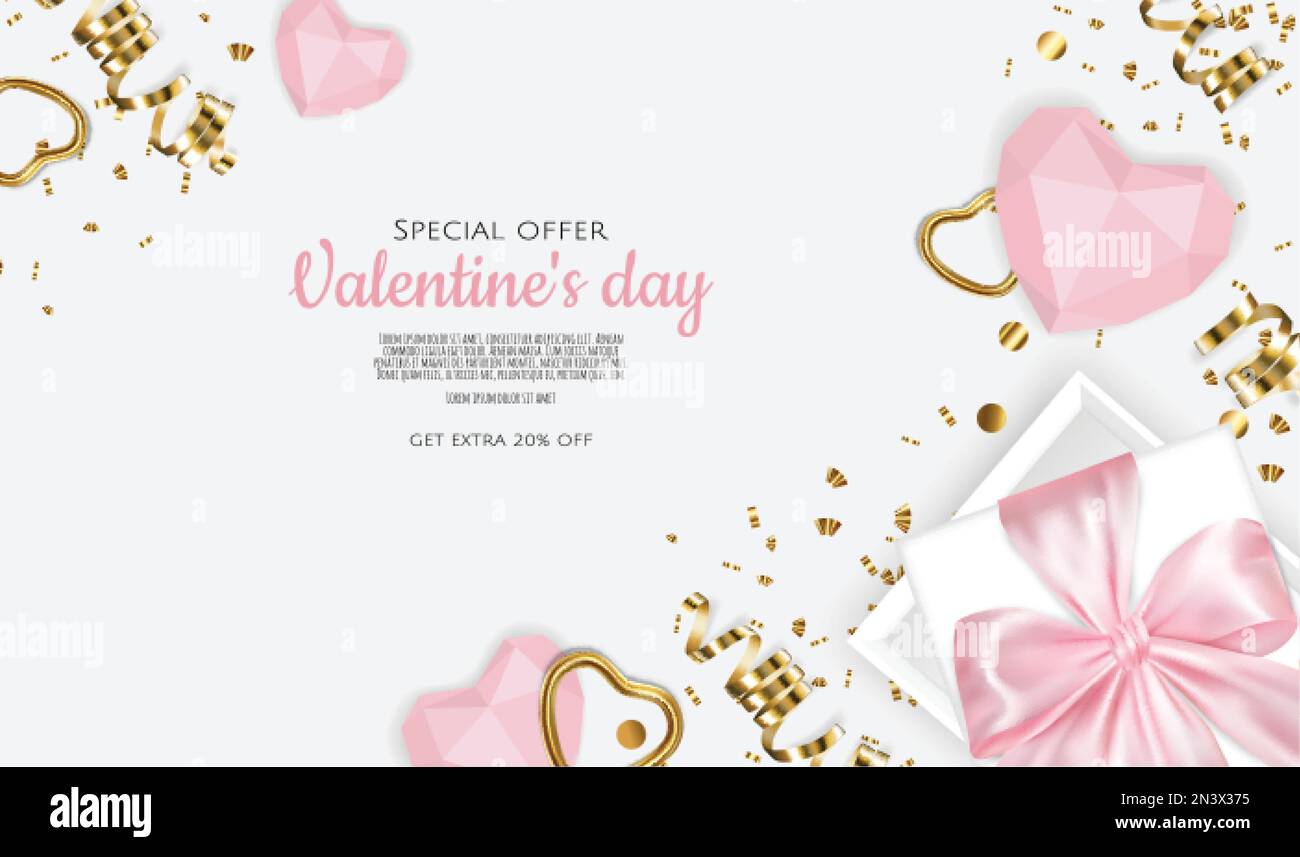 Valentines day. Festive gift card templates with realistic 3d design ...