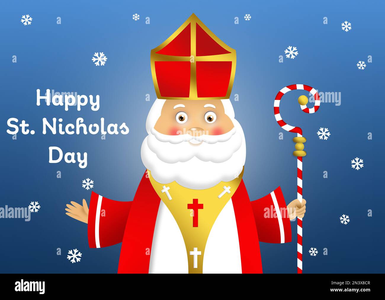 Saint Nicholas on blue background, illustration. Greeting card design