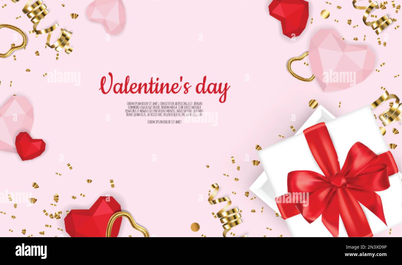 Valentines day. Festive gift card templates with realistic 3d design ...