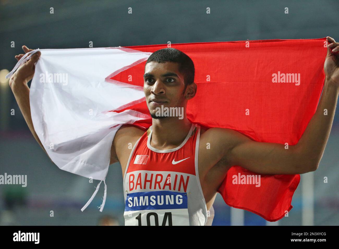 Bahrain's Ali Khamis Abbas Ali Khamis celebrates after the men's 400m
