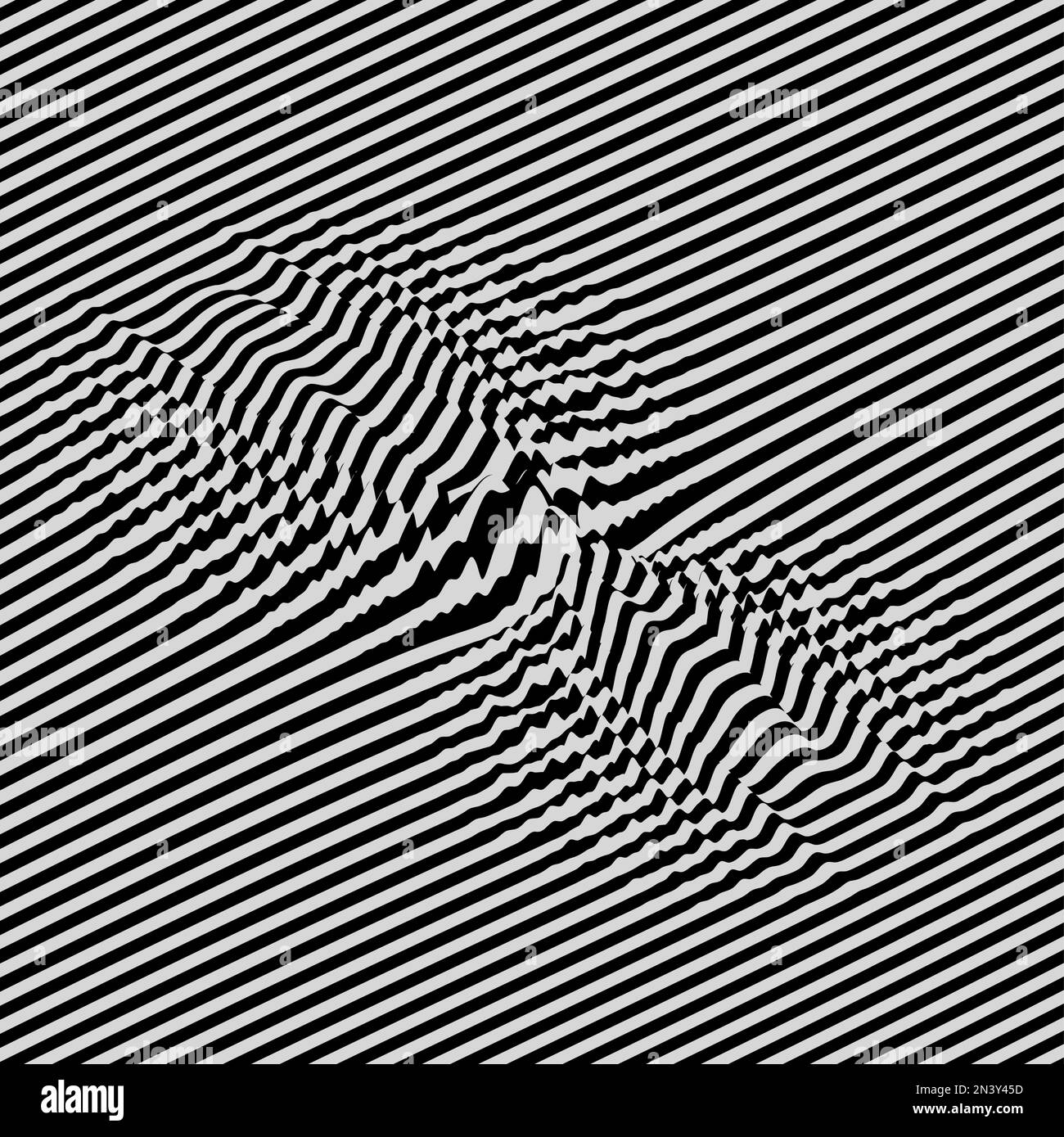 Waveform background. Dynamic visual effect. Surface distortion. Pattern with optical illusion. Vector striped illustration. Black and white sound wave Stock Vector