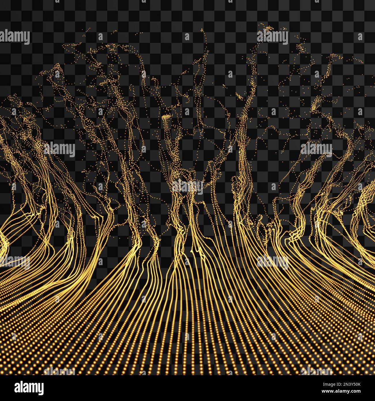 Array with dynamic emitted particles. Water splash imitation. Abstract