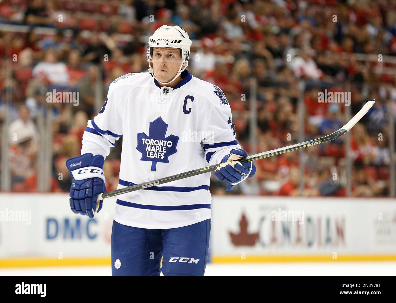 Toronto Maple Leafs defenseman Dion Phaneuf waits for a face off ...