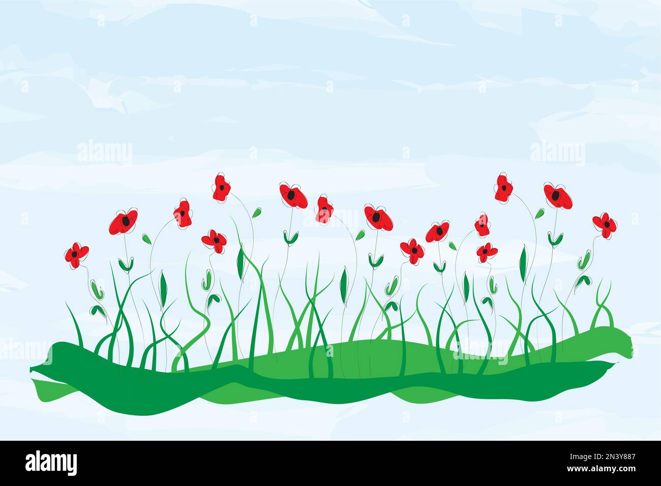 https://c8.alamy.com/comp/2N3Y887/vector-background-spring-poppies-on-the-lawn-childish-drawing-handmade-with-copy-space-2N3Y887.jpg