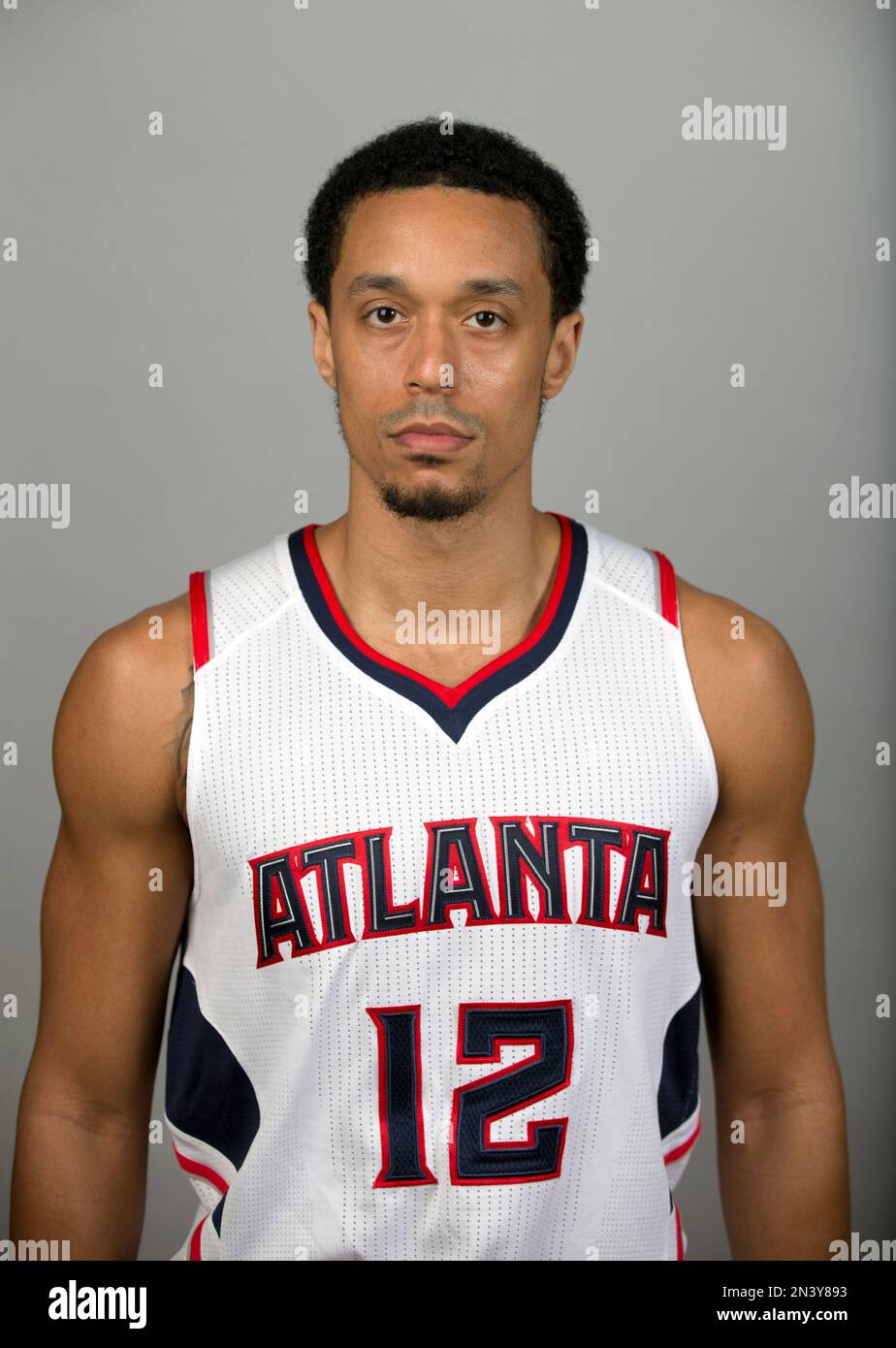 Atlanta Hawks' John Jenkins poses for a photo at NBA basketball media