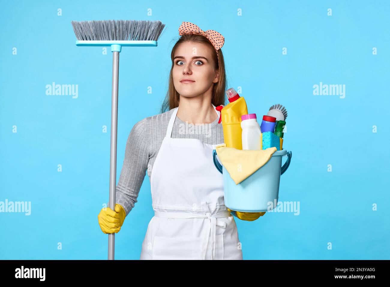Attractive Cheerful Smiling Young Black Lady Workwear Rubber Gloves  Housekeeper Stock Photo by ©Milkos 645674942