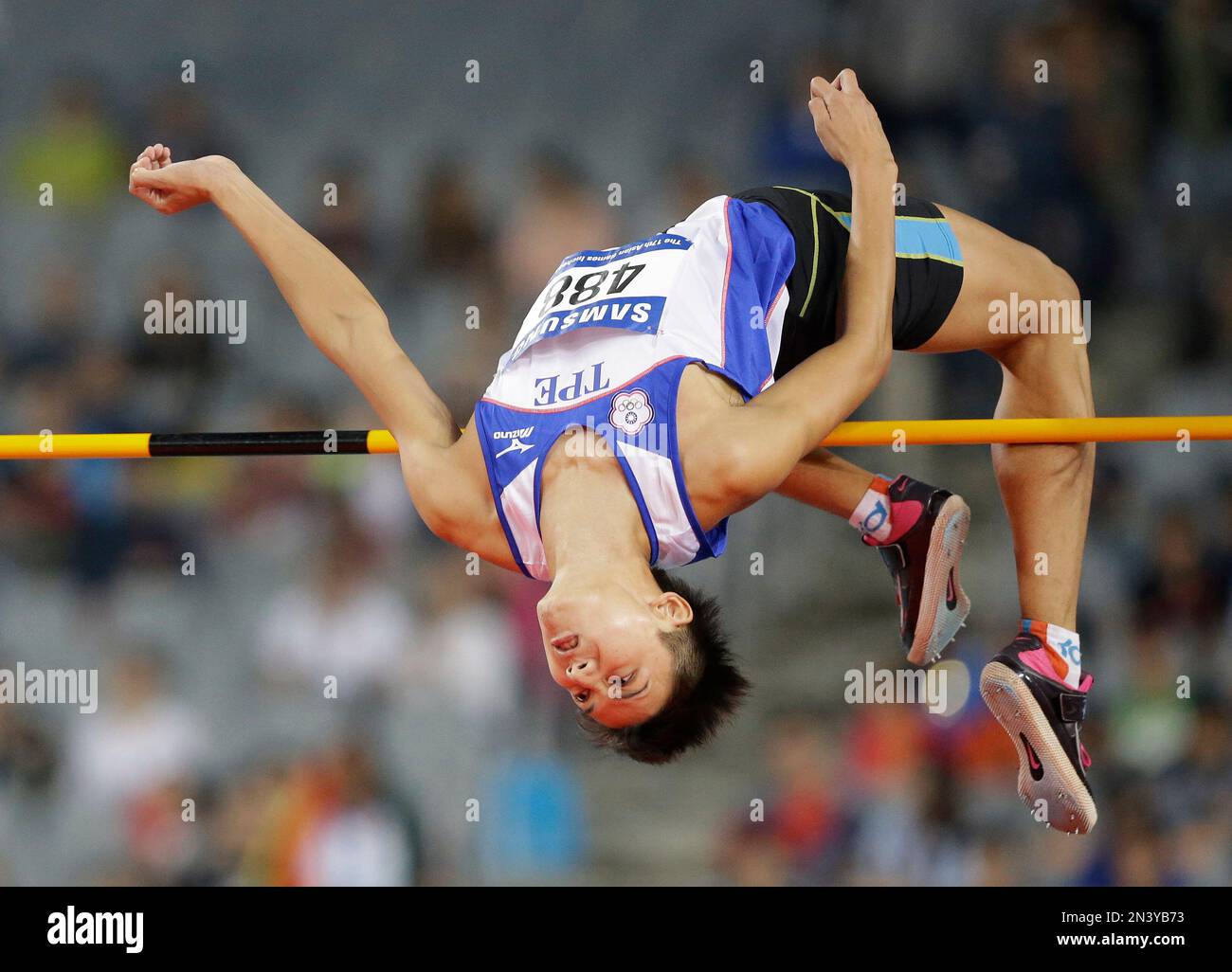 Taiwan's Hsiang Chun Hsien competes in men's high jump final at the