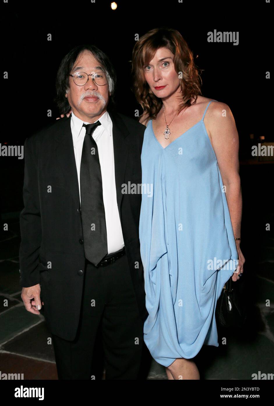 Richard Sakai and Amber Sakai attend LAXART at Greystone Mansion on