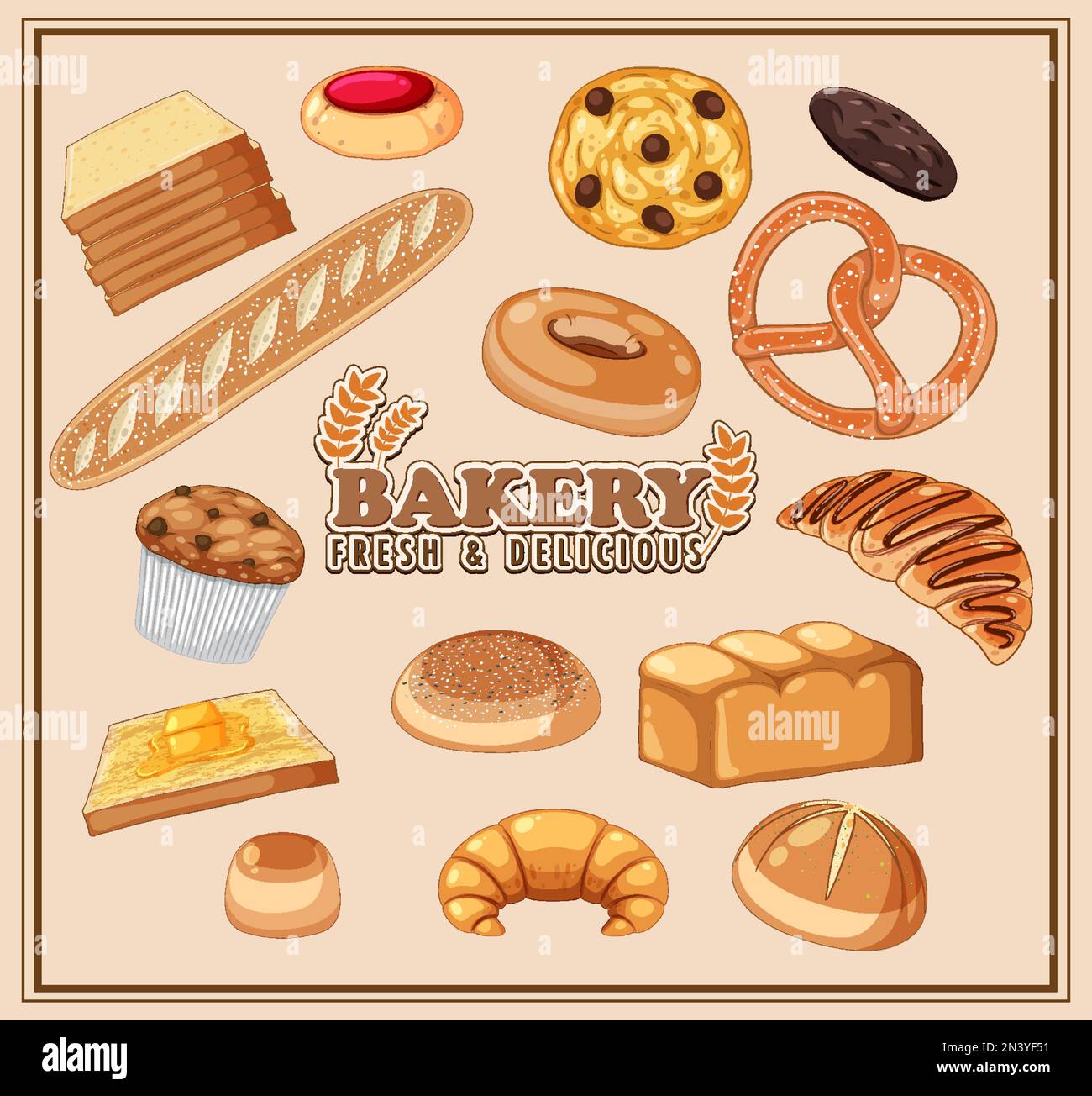 Set of bread and pastry bakery products illustration Stock Vector Image ...