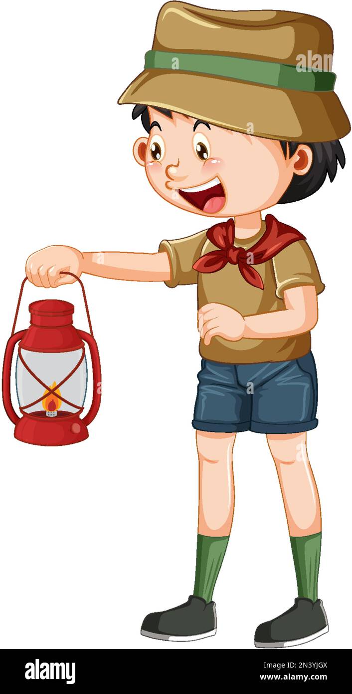 Camping boy holding gas lantern illustration Stock Vector Image & Art ...