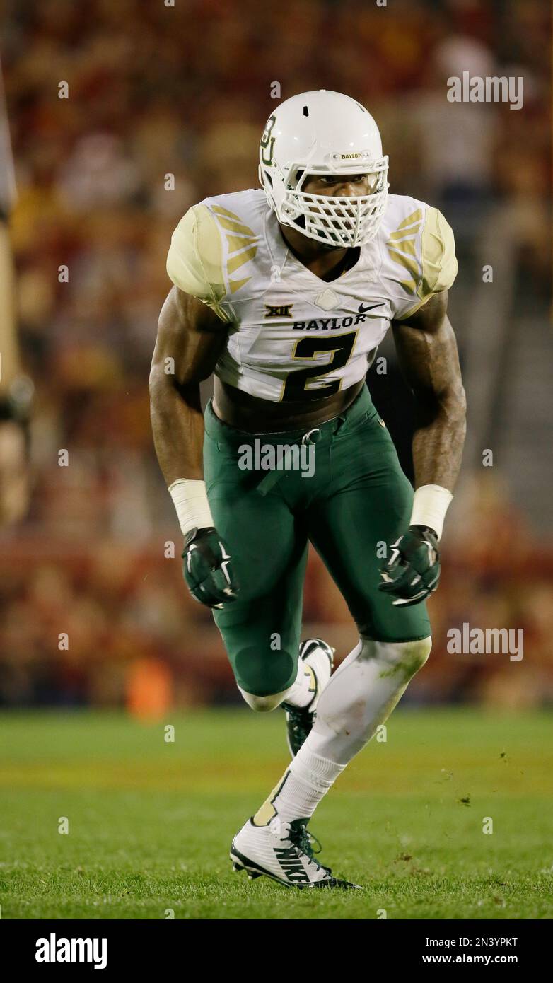 Baylor defensive end Shawn Oakman runs up field during the first half of an NCAA college