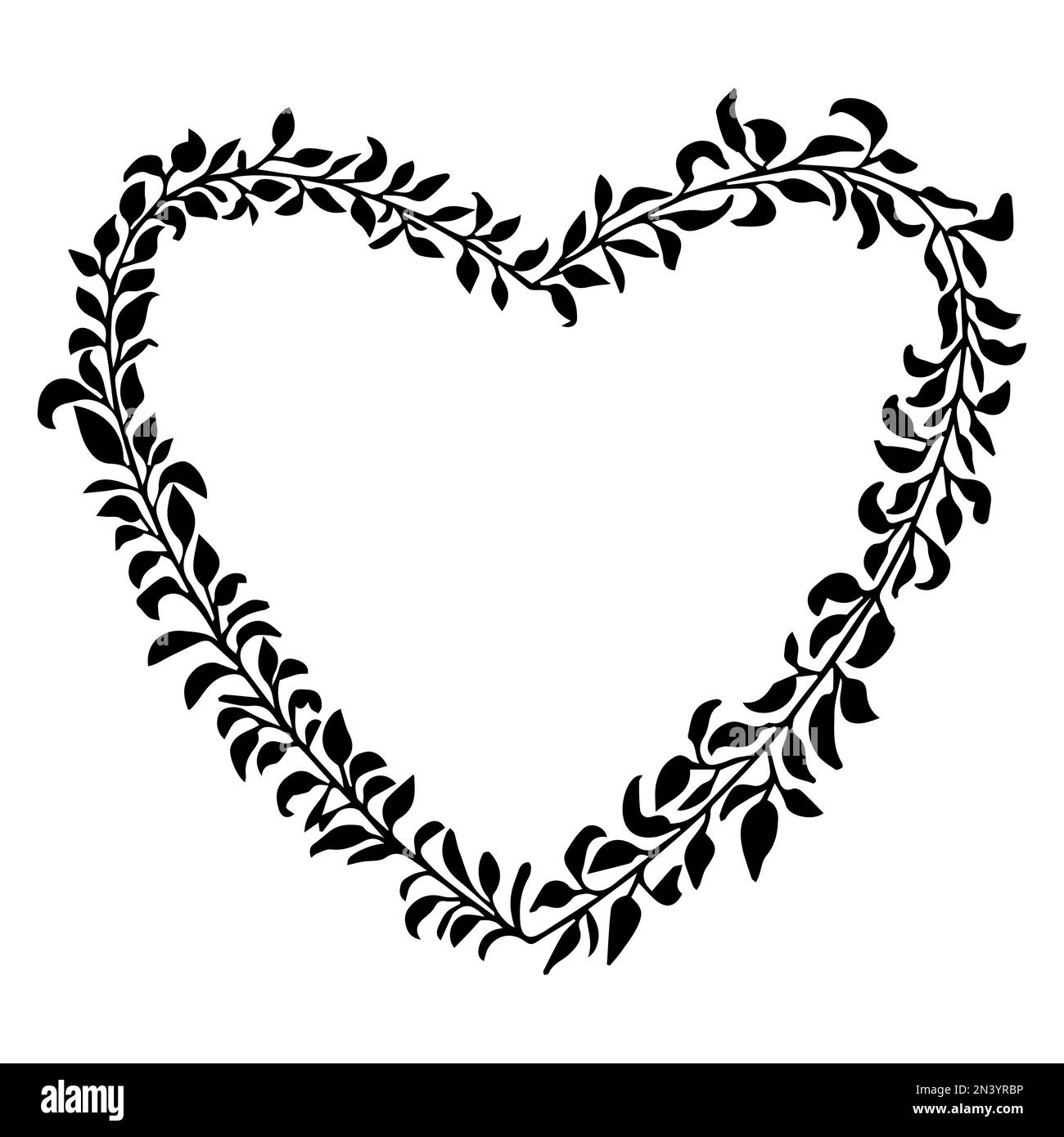 Doodle elegant heart frame, border monogram in doodle style isolated on