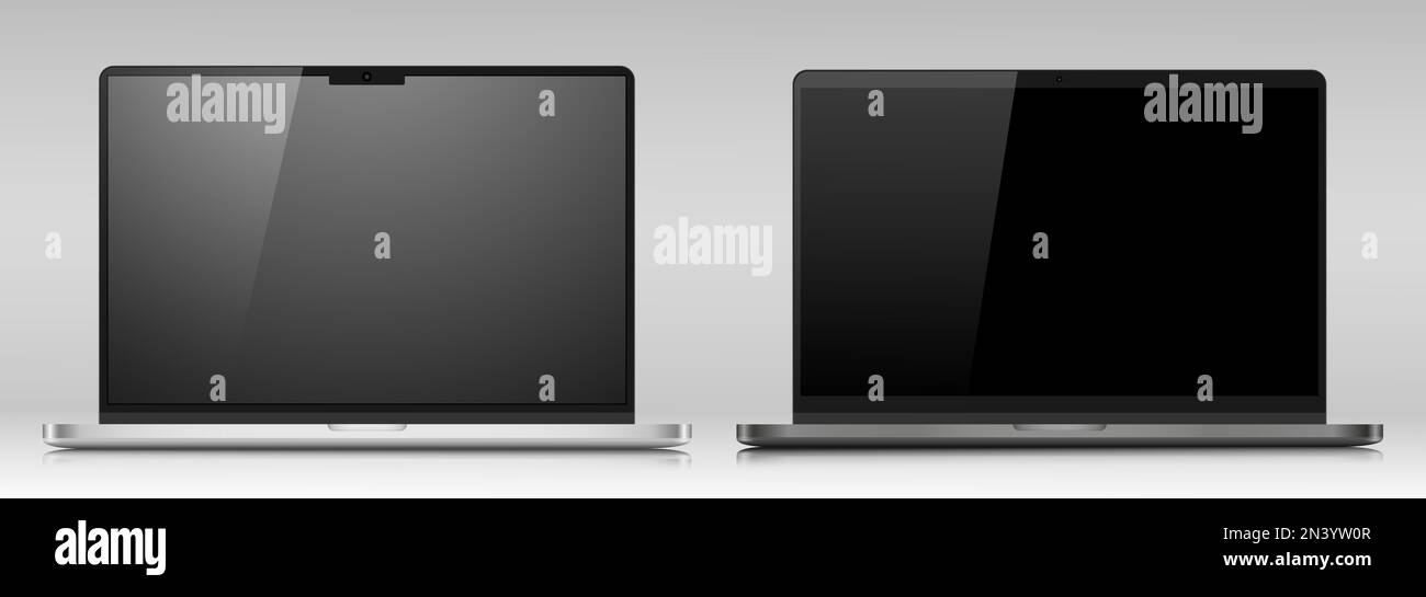 Mockups of laptops in a metal case with black screens. Models of