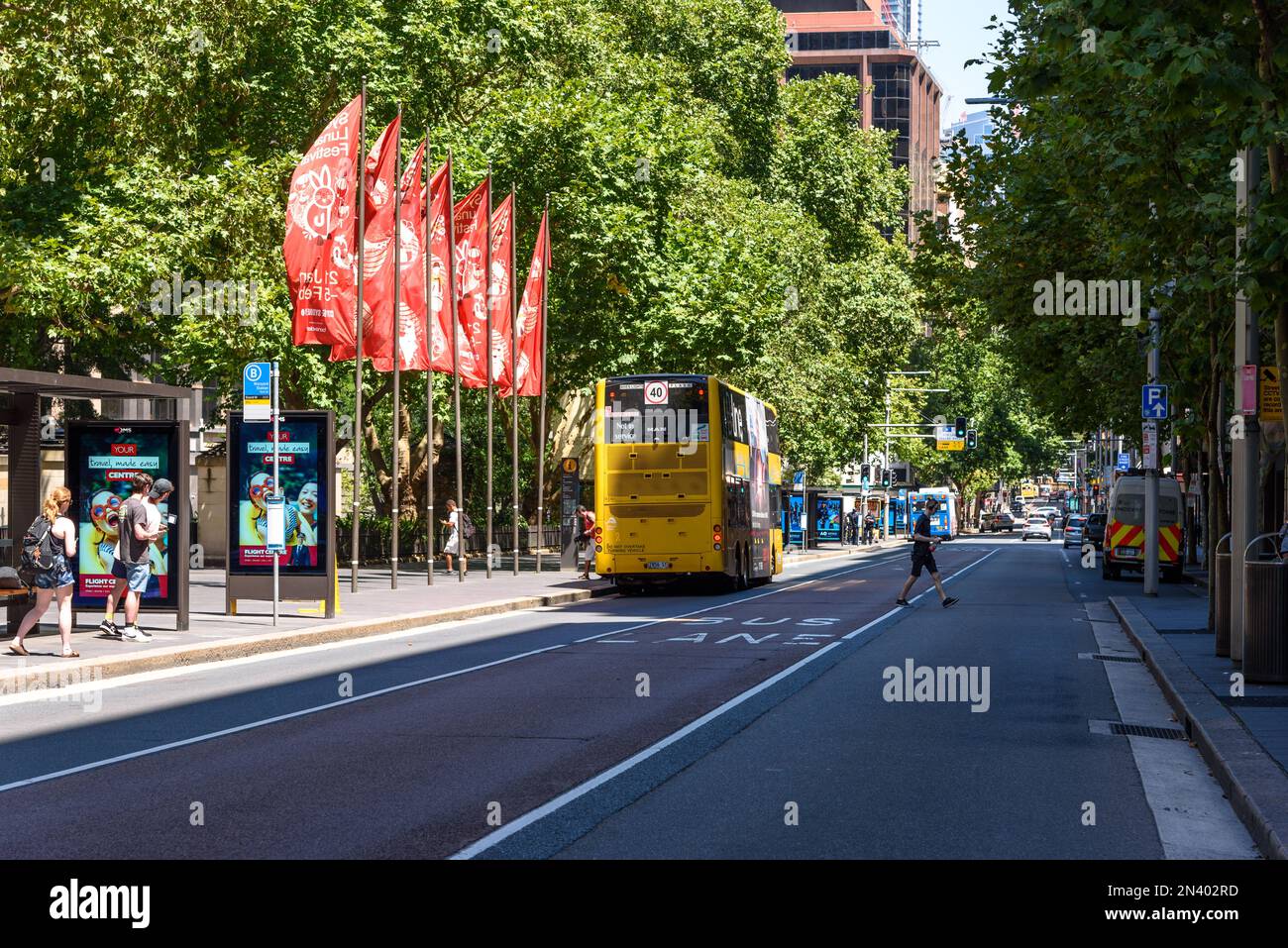 A bus lane running down York Street in the Wynyard area of the Sydney