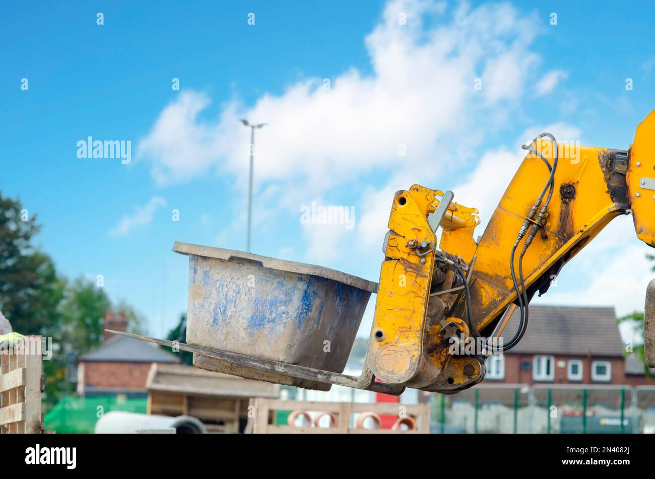 Forklift on construction site Stock Photo Alamy