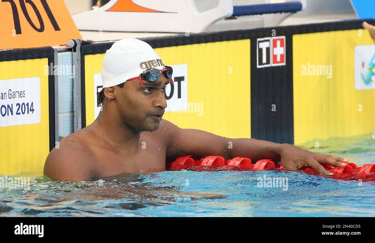 Aaron Angle India's Dsouza Aaron Agnel Dsouza after his men's 100m freestyle heat ...