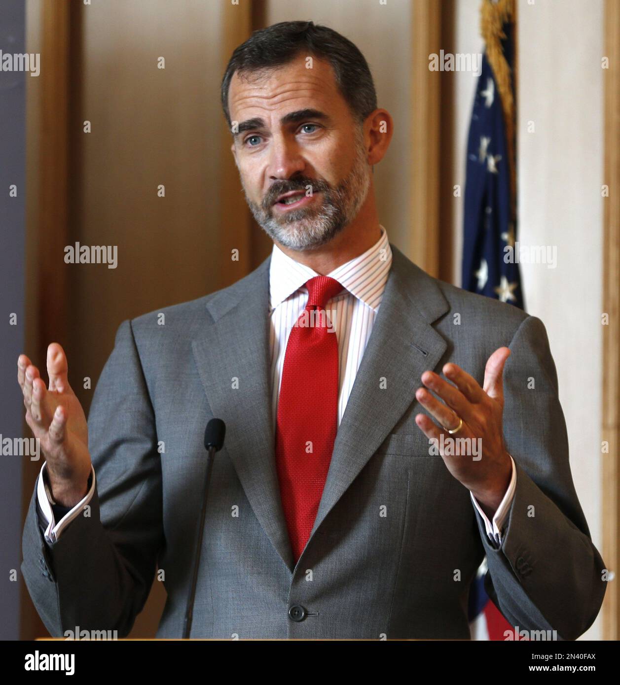King Felipe VI of Spain speaks at the Institute of International