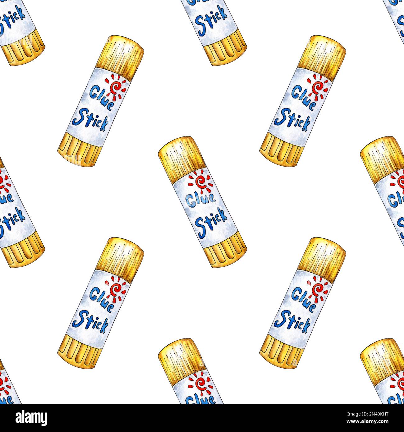 Watercolor pattern drawing of glue stick packaging. Goods for