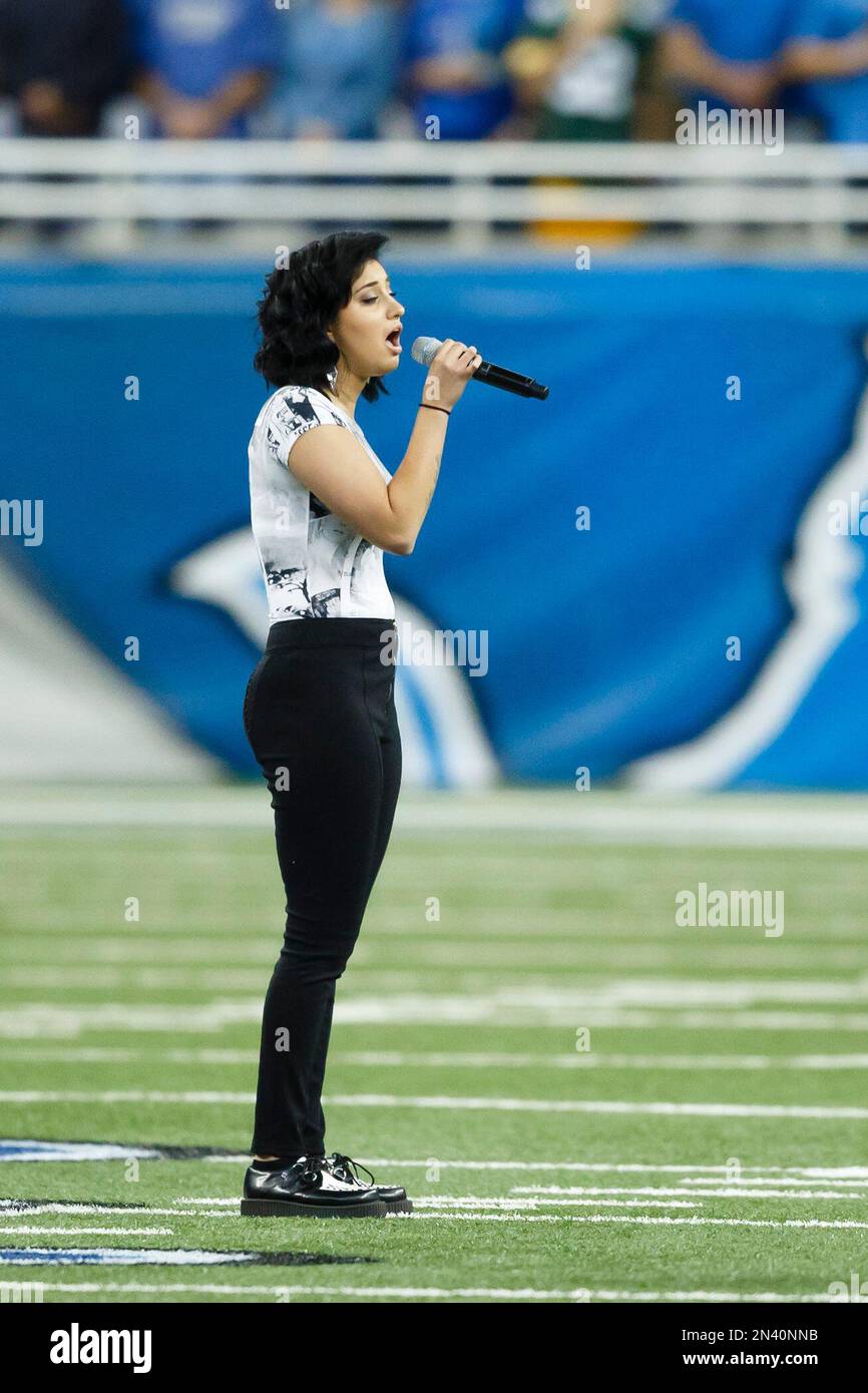 American Idol runnerup Jena Irene sings the national anthem before an