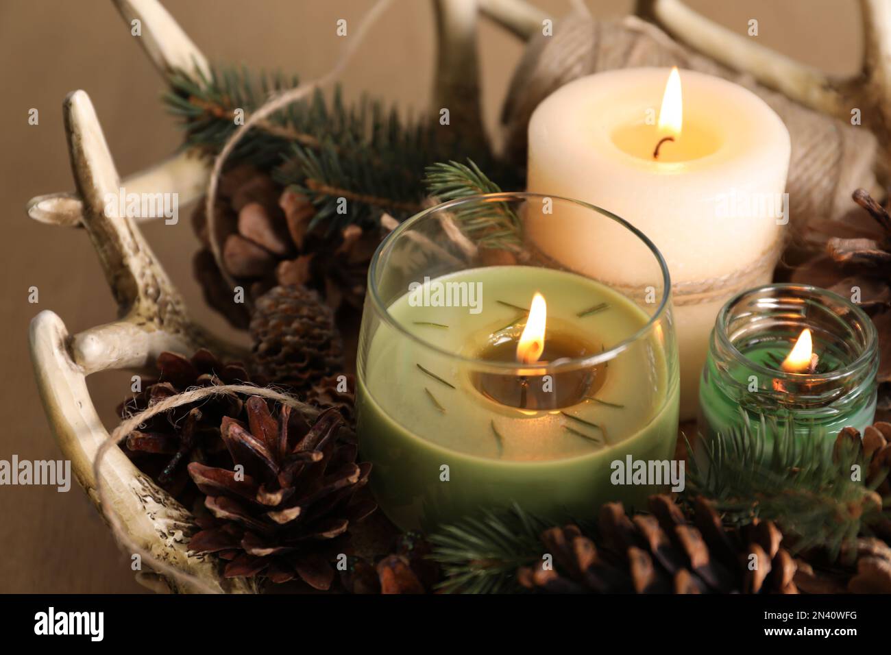 Closeup Shot of a Decorative Candle with Beads and Dried Flowers on a Tray  Stock Photo - Image of nature, crystal: 217749676