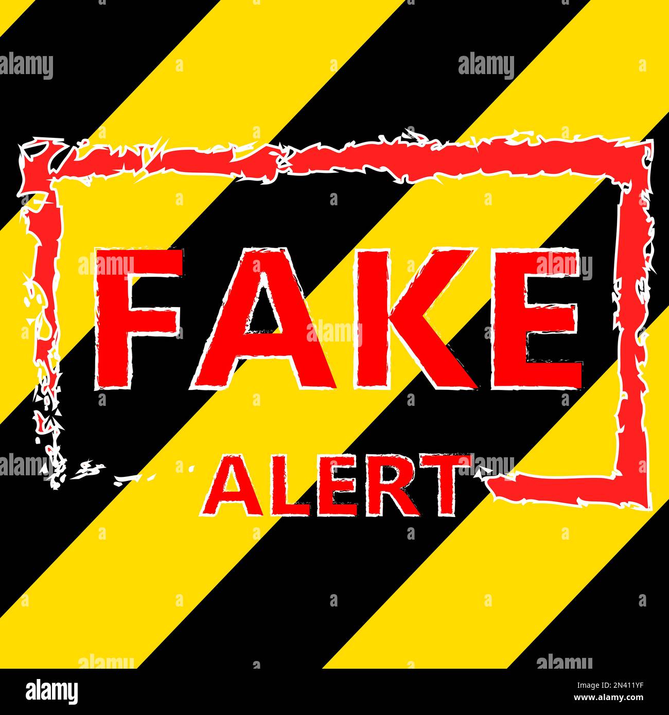 Fake alert text on striped background. Grunge red vintage square label. Vector illustration Stock Vector