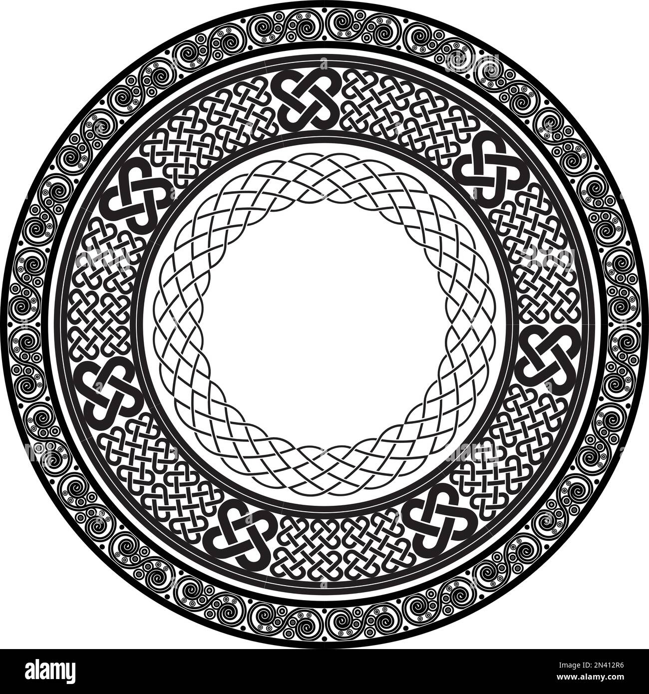 Celtic knot round frames. Set of 3 rings of celtic braids isolated on white background. Viking, medieval style vector illustration. Element for graphi Stock Vector