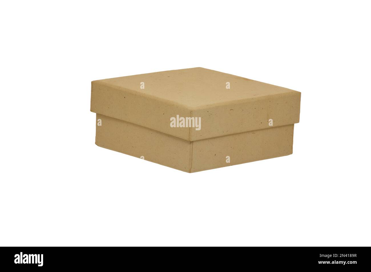 Image of a square cardboard box with a lid on a white background Stock