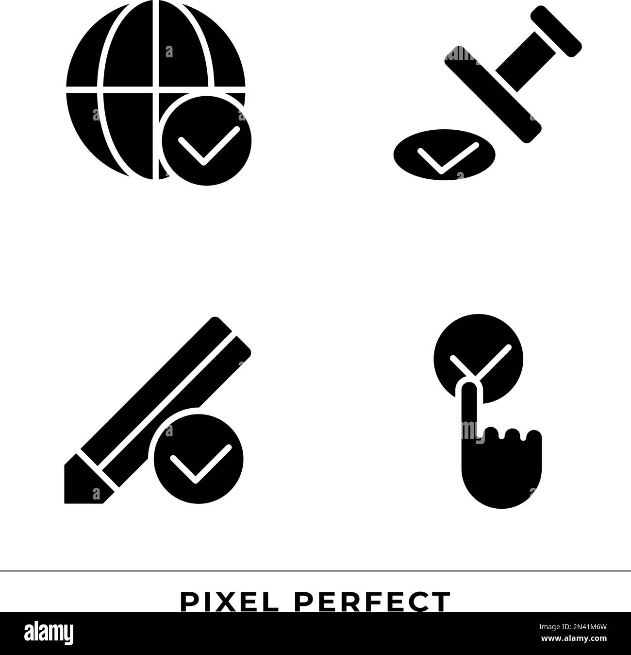 Checkmarks for data approvement black glyph icons set on white space Stock Vector