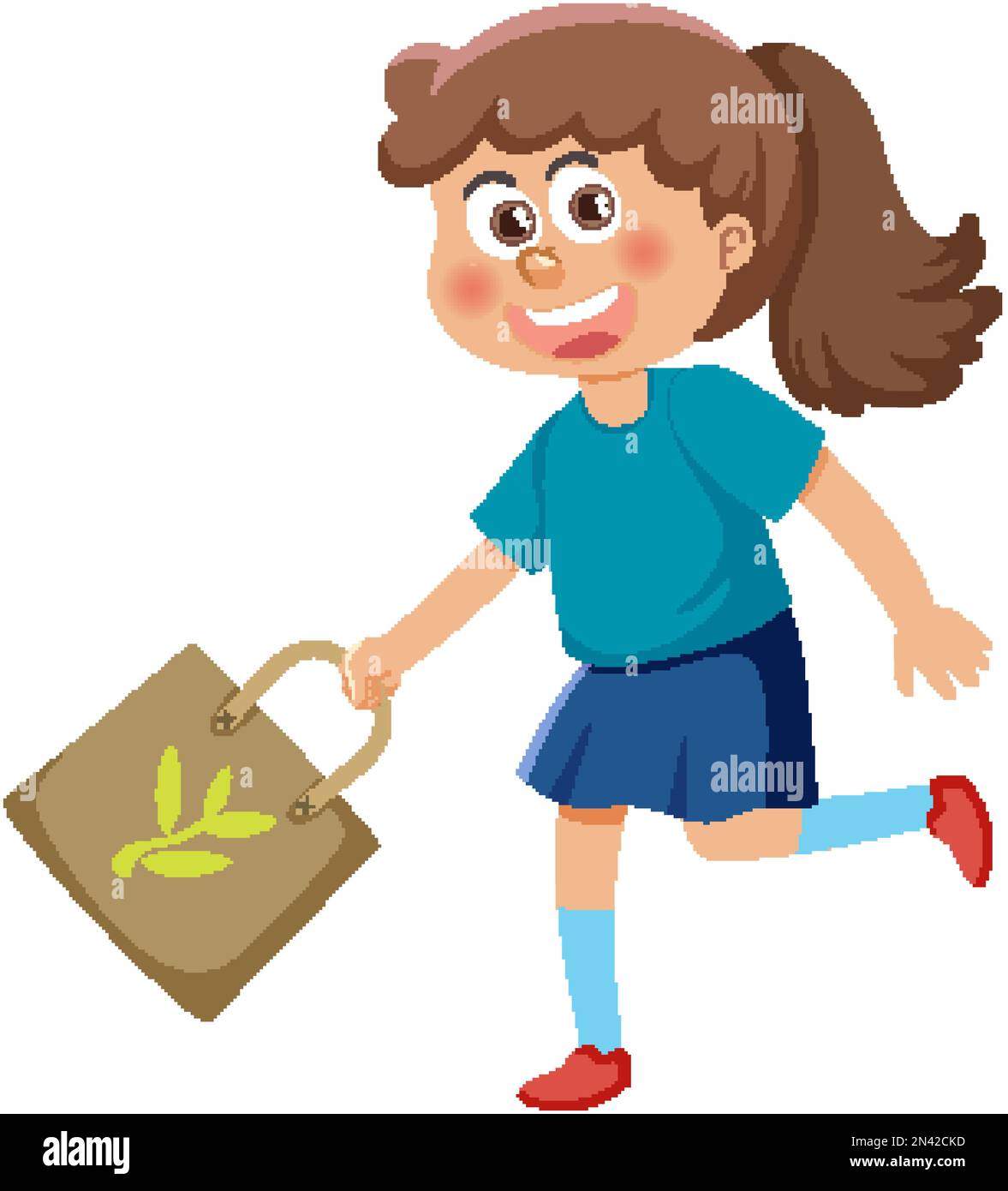A girl holding paper bag cartoon character illustration Stock Vector