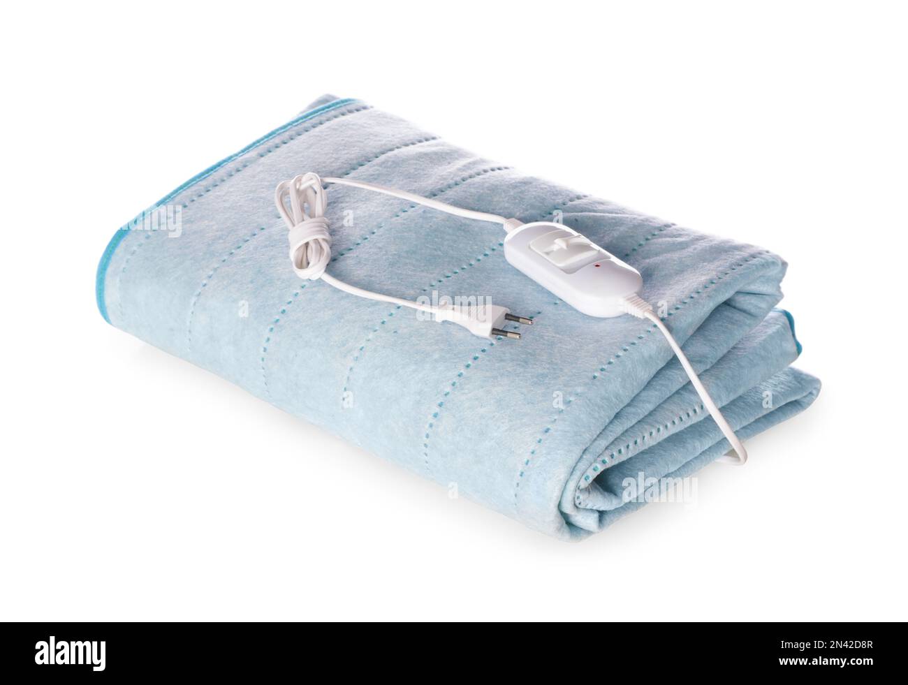 Folded electric heating pad isolated on white Stock Photo
