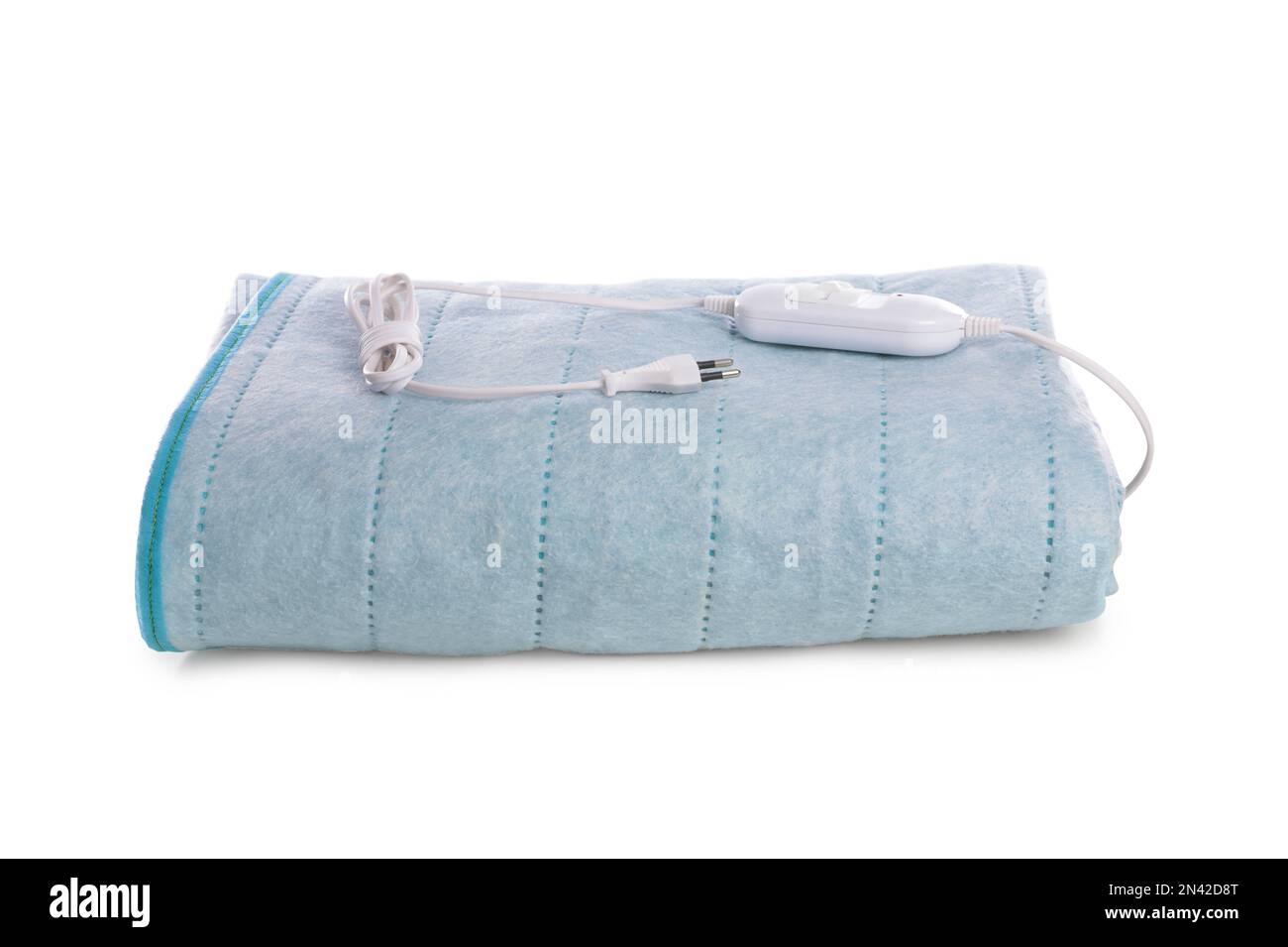 Folded electric heating pad isolated on white Stock Photo