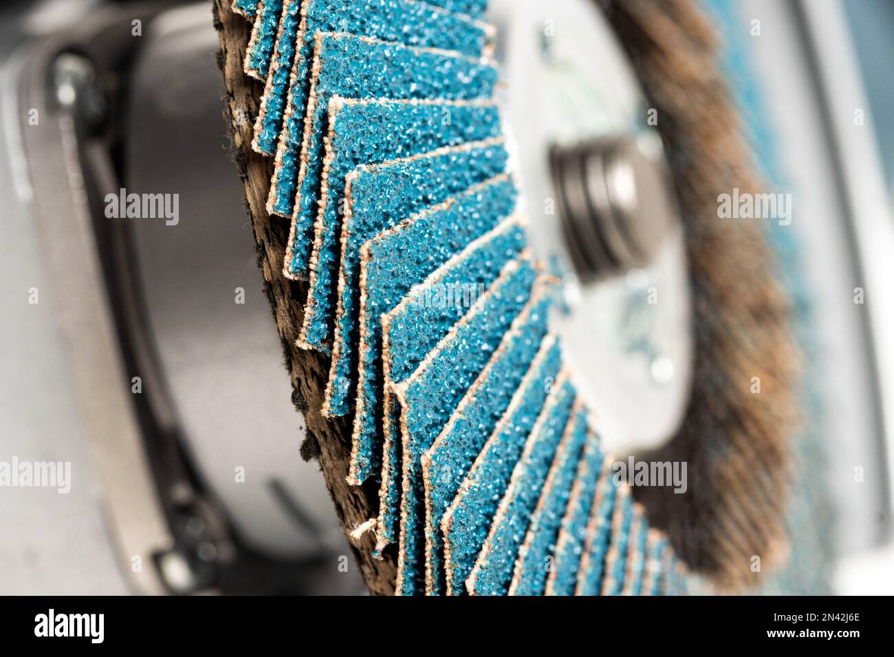 Professional angle grinder with flap wheel for processing wooden