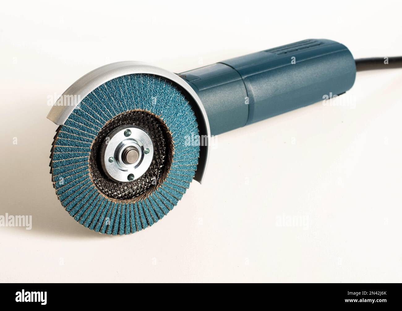 Professional angle grinder with flap wheel for processing wooden