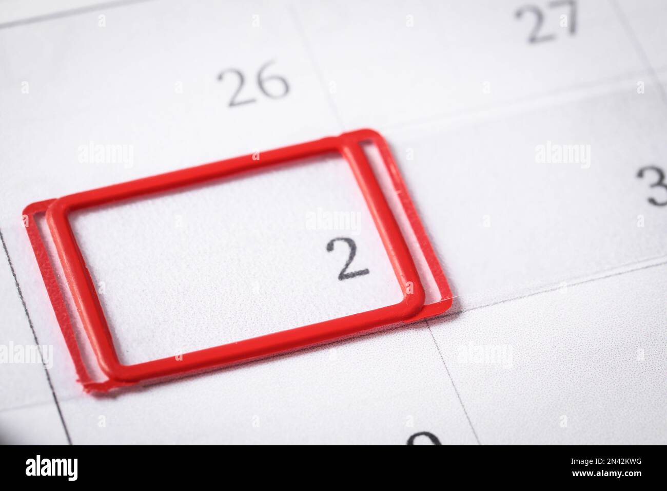 Calendar with date slider on February 2nd, closeup. Groundhog day Stock