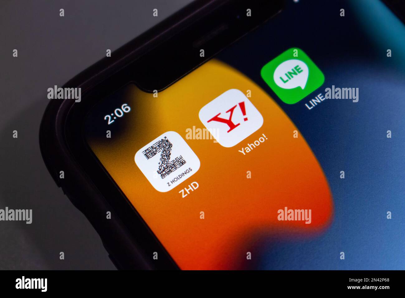 Z Holdings, Yahoo! Japan and LINE app icons in iPhone. In 2023 Feb, Z