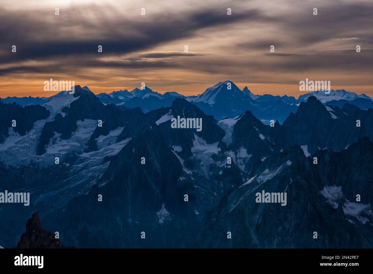 View from Aiguille du Midi of the peaks east of the Mont Blanc massif ...