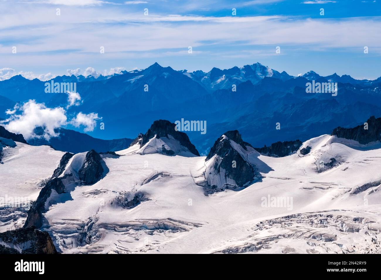 View from Aiguille du Midi of the Géant Glacier and the peaks south of ...
